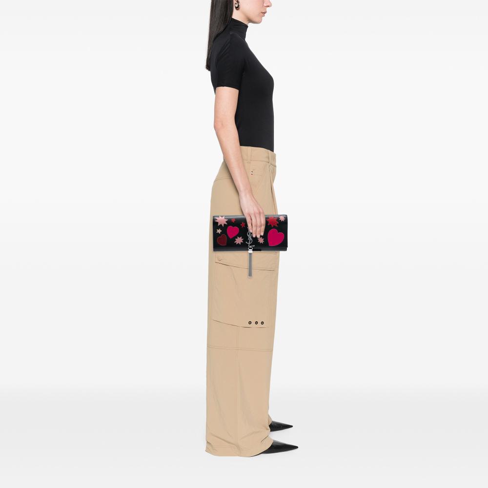 Saint Laurent B Saint Laurent Black Calf Leather Medium Monogram Kate Heart Star Patchwork Clutch Italy