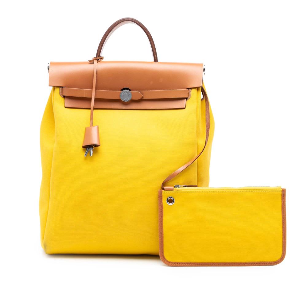 Hermès B Hermès Yellow with Brown Canvas Fabric Toile Herbag A Dos Zip Retourne Backpack France