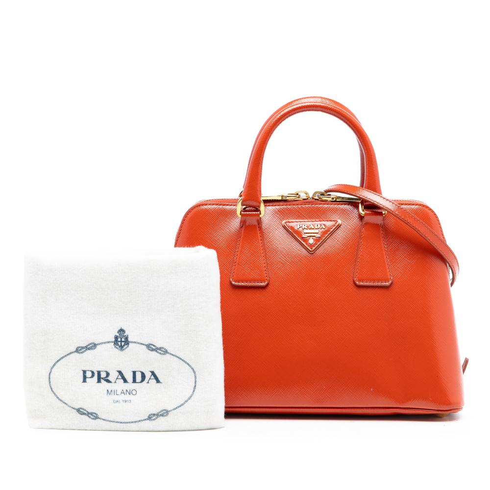 Prada B Prada Orange Saffiano Leather Small Vernice Promenade Satchel Italy