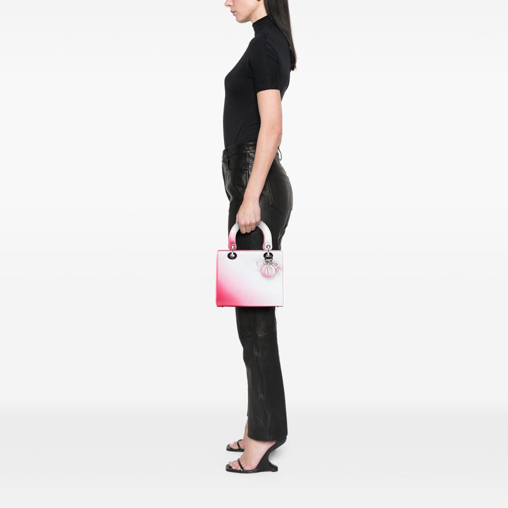 Christian Dior B Dior White Calf Leather Medium Ombre skin Lady Dior Italy