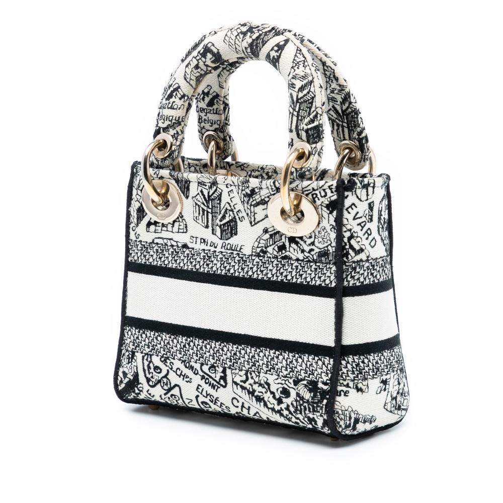 Christian Dior B Dior White Canvas Fabric Mini Embroidered Plan de Paris Lady D Lite Italy