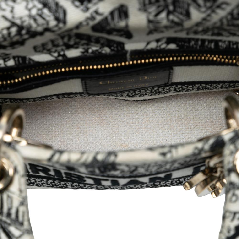 Christian Dior B Dior White Canvas Fabric Mini Embroidered Plan de Paris Lady D Lite Italy