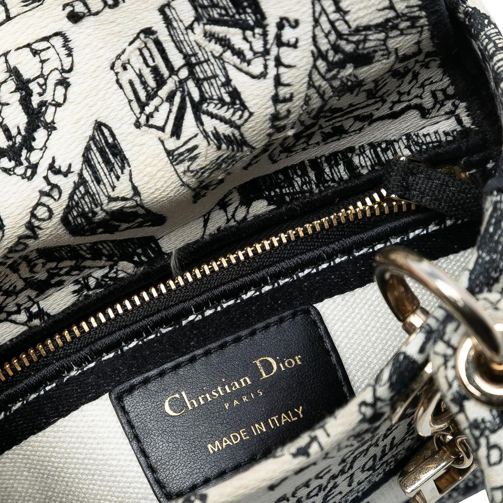 Christian Dior B Dior White Canvas Fabric Mini Embroidered Plan de Paris Lady D Lite Italy