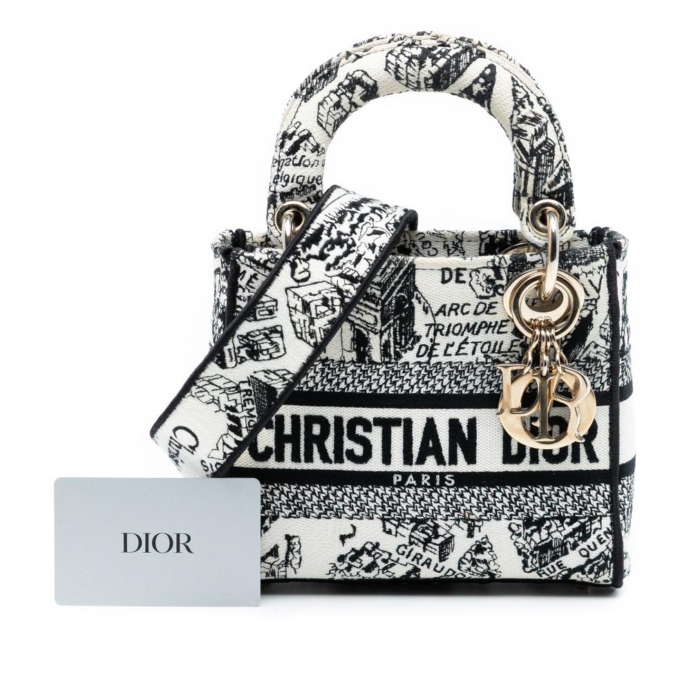 Christian Dior B Dior White Canvas Fabric Mini Embroidered Plan de Paris Lady D Lite Italy