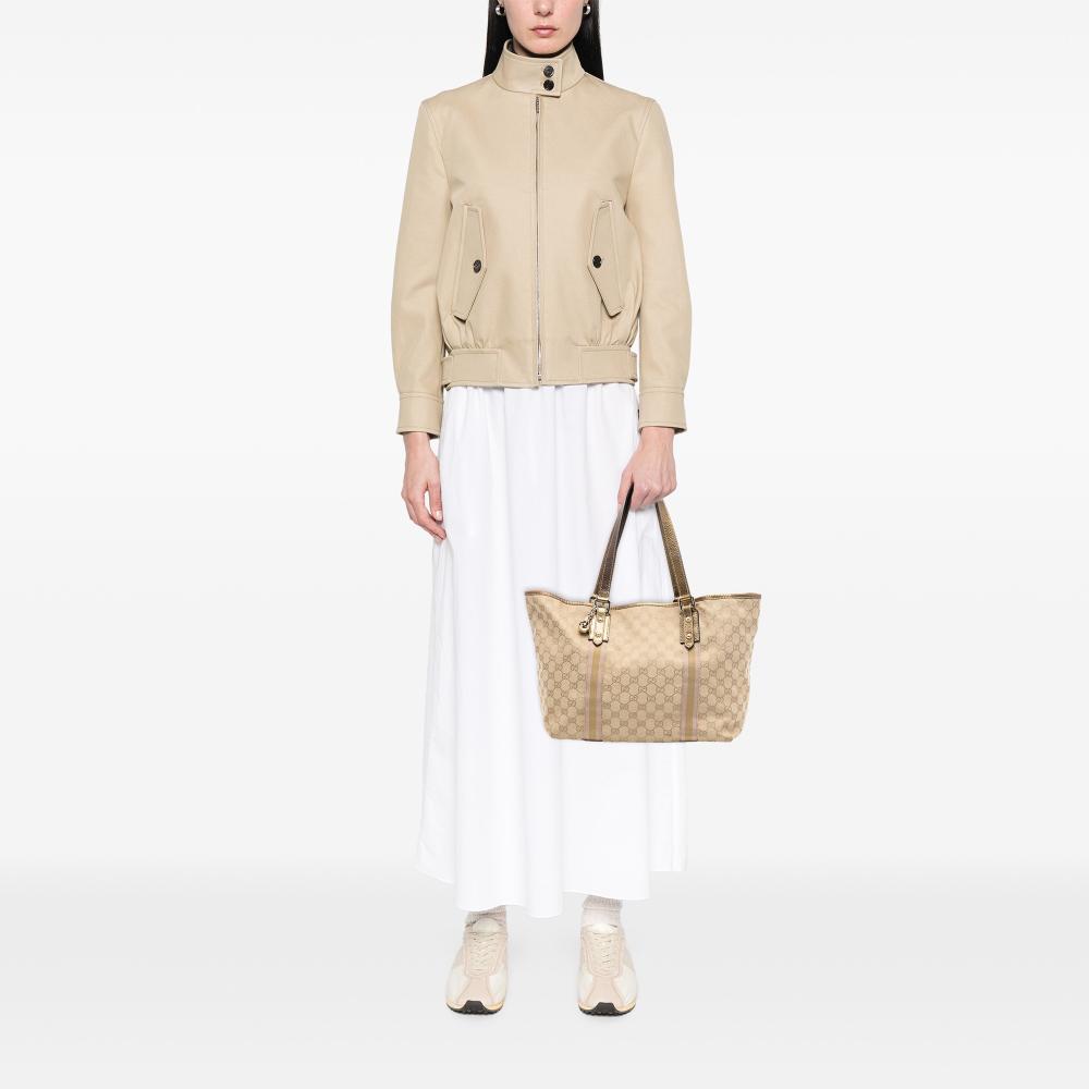 Gucci B Gucci Brown Beige Canvas Fabric GG Jolicoeur Tote Italy