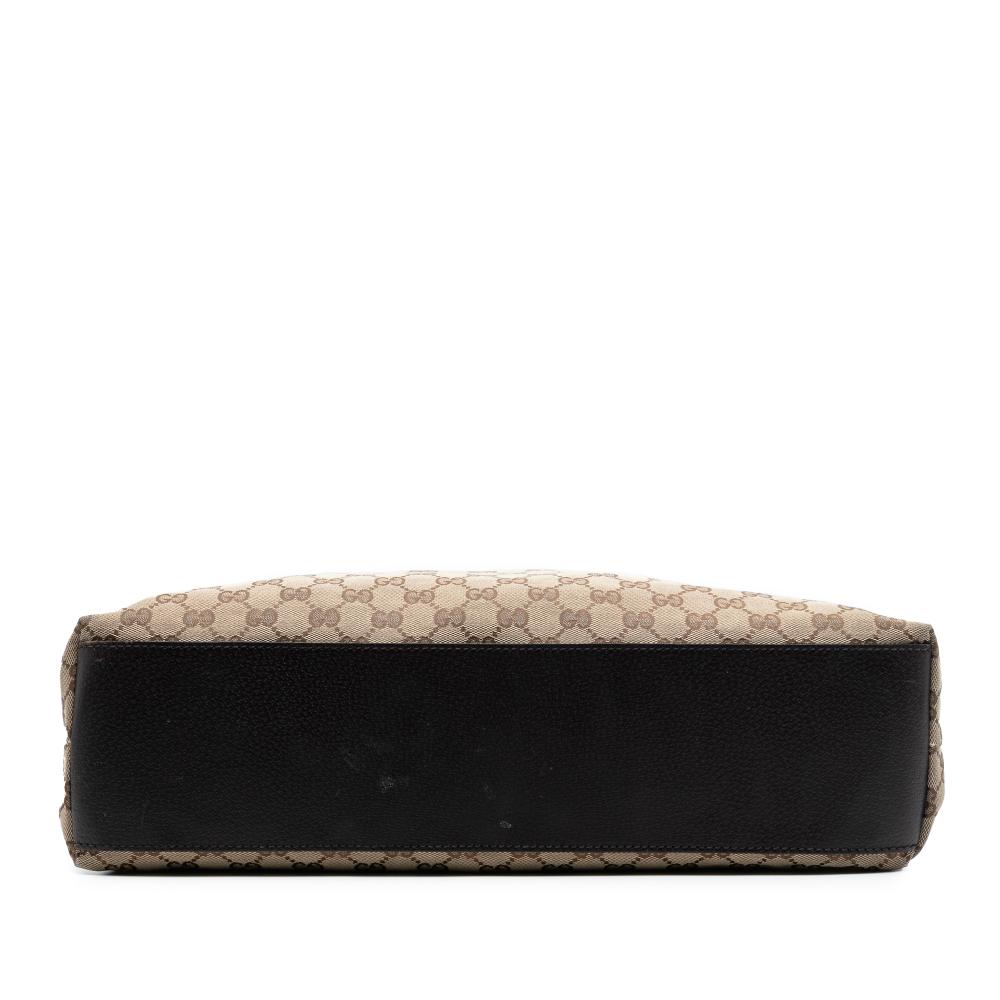 Gucci B Gucci Brown Beige Canvas Fabric GG Web Tote Italy