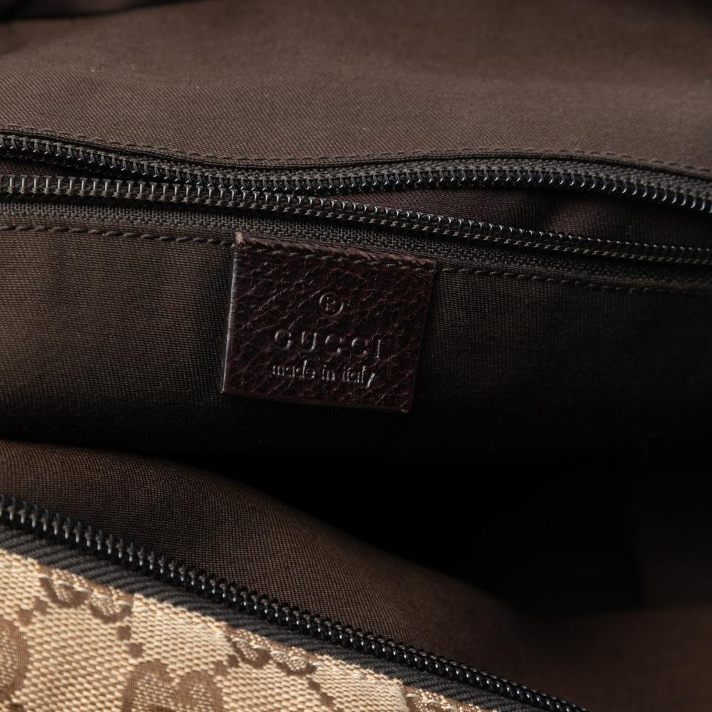 Gucci B Gucci Brown Beige Canvas Fabric GG Web Tote Italy