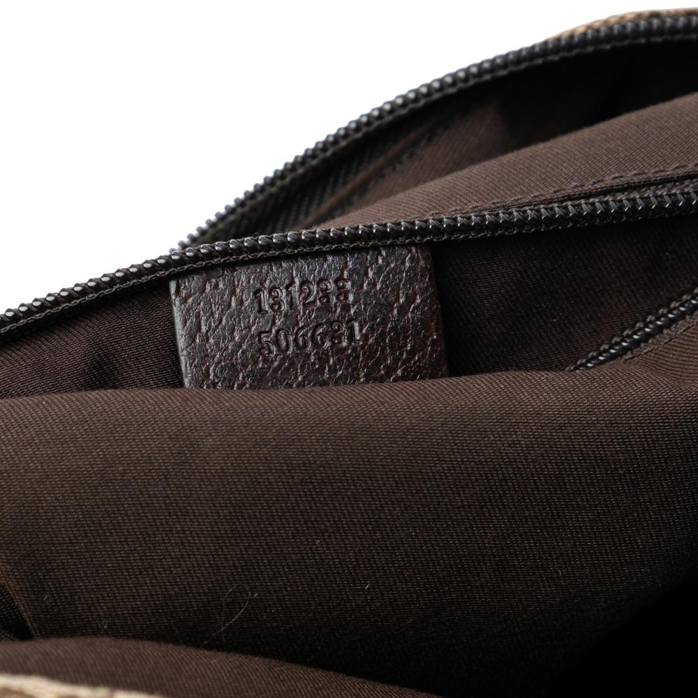 Gucci B Gucci Brown Beige Canvas Fabric GG Web Tote Italy