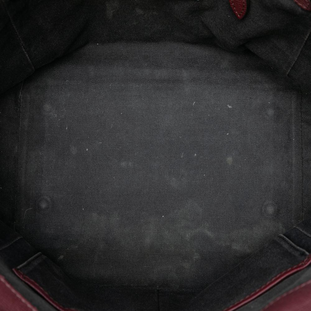 Burberry B Burberry Red Burgundy Calf Leather Small and House Check Canvas Canterbury Tote Italy