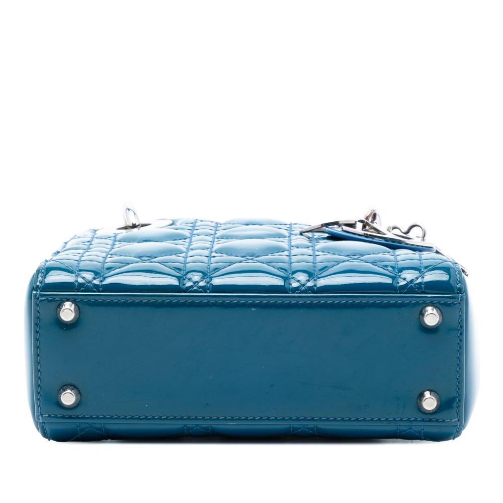 Christian Dior B Dior Blue Patent Leather Leather Mini Patent Cannage Lady Dior Italy