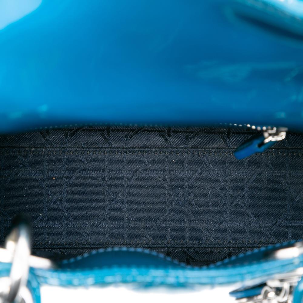 Christian Dior B Dior Blue Patent Leather Leather Mini Patent Cannage Lady Dior Italy