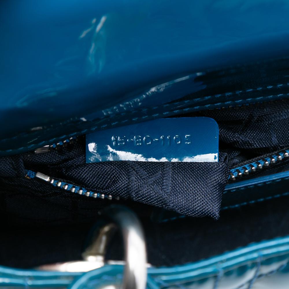 Christian Dior B Dior Blue Patent Leather Leather Mini Patent Cannage Lady Dior Italy