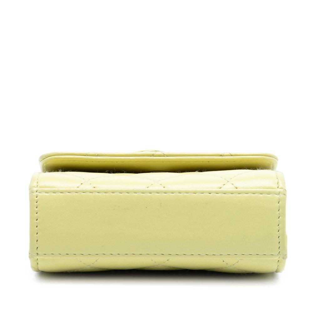 Chanel Yellow Light Yellow Lambskin Leather Leather Mini Quilted Lambskin Chain Top Handle Bag Italy