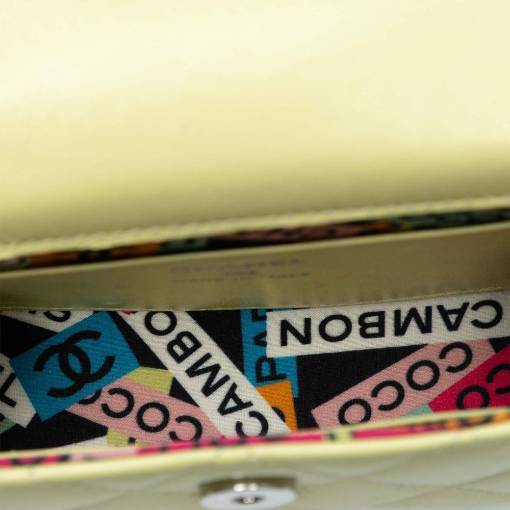 Chanel Yellow Light Yellow Lambskin Leather Leather Mini Quilted Lambskin Chain Top Handle Bag Italy