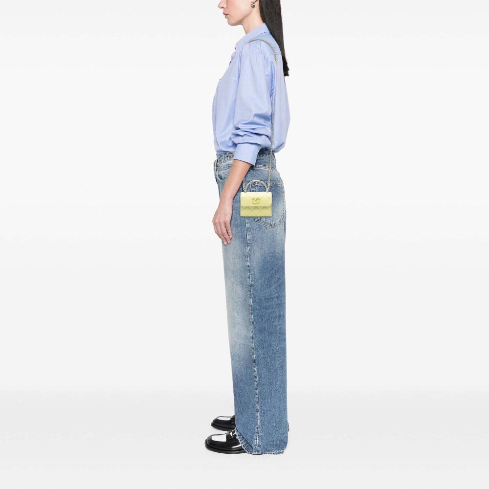 Chanel Yellow Light Yellow Lambskin Leather Leather Mini Quilted Lambskin Chain Top Handle Bag Italy