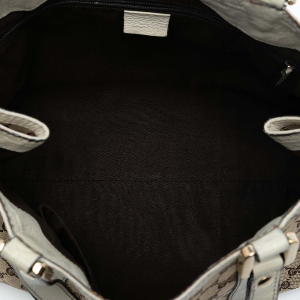 Gucci B Gucci Brown Beige with White Canvas Fabric GG Web New Ladies Tote Italy