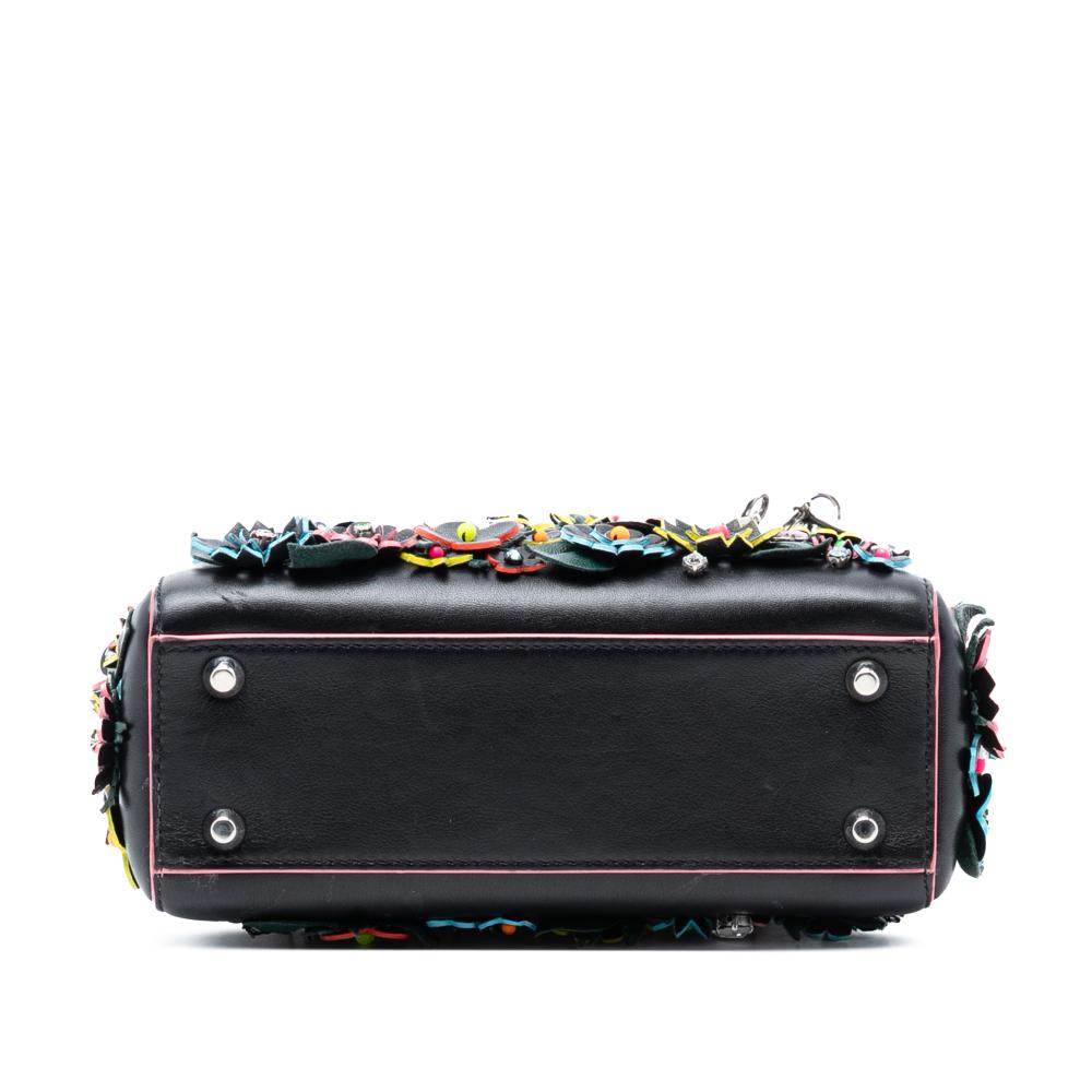Christian Dior B Dior Black Lambskin Leather Leather Mini Lambskin 3D Floral Embroidered Lady Dior Italy