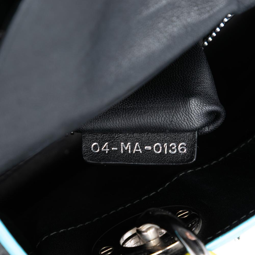 Christian Dior B Dior Black Lambskin Leather Leather Mini Lambskin 3D Floral Embroidered Lady Dior Italy