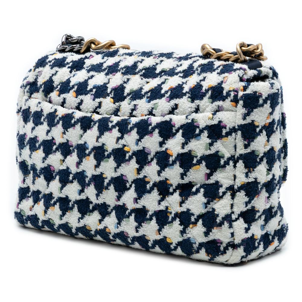 Chanel AB Chanel Blue Navy with White Tweed Fabric Large Houndstooth 19 Flap Italy