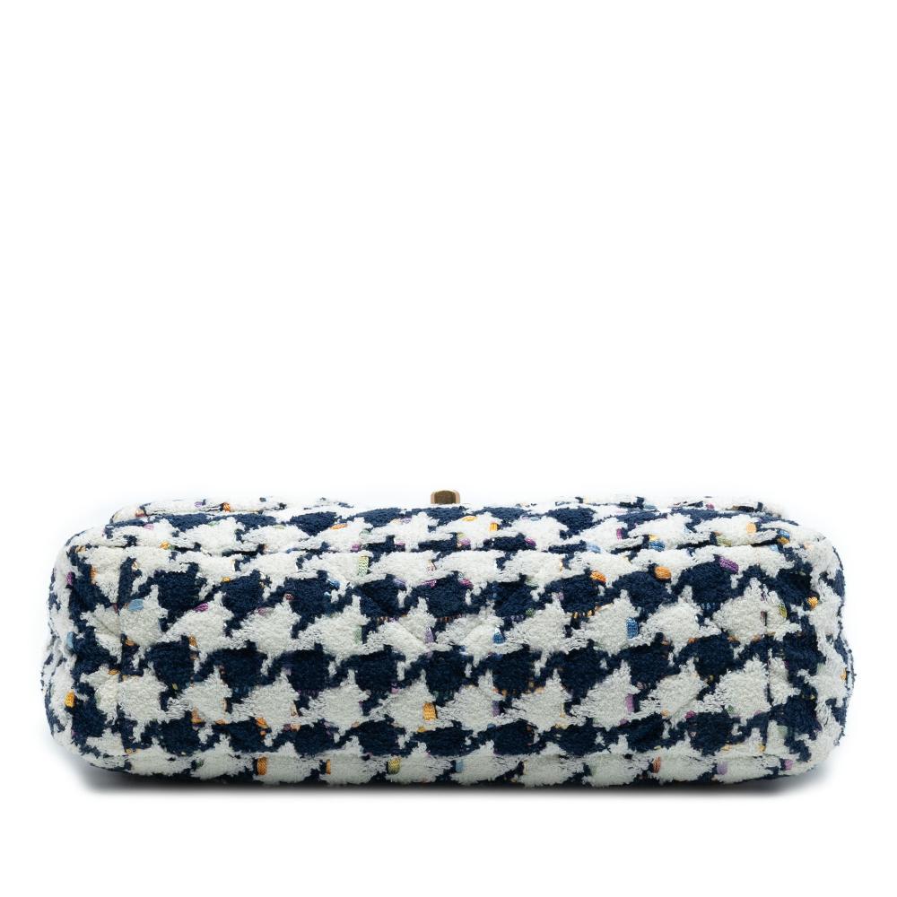 Chanel AB Chanel Blue Navy with White Tweed Fabric Large Houndstooth 19 Flap Italy
