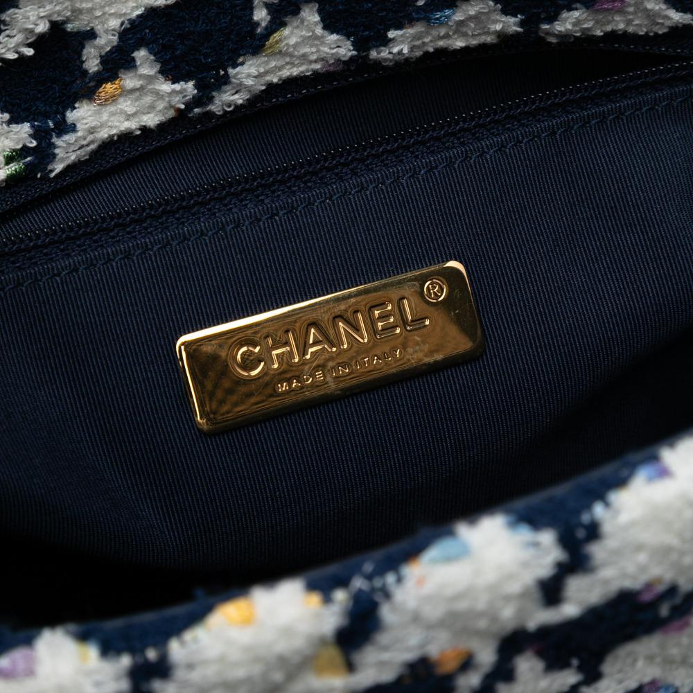 Chanel AB Chanel Blue Navy with White Tweed Fabric Large Houndstooth 19 Flap Italy
