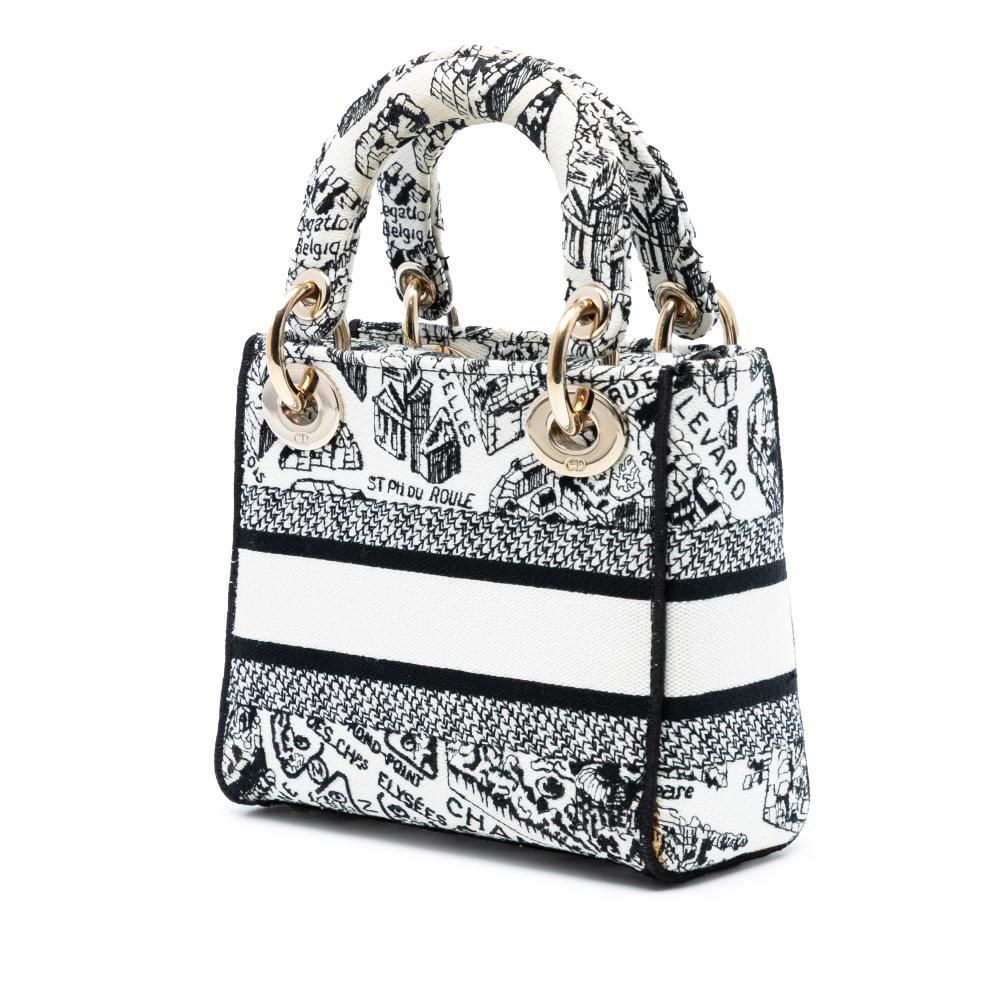 Christian Dior AB Dior White with Black Canvas Fabric Mini Embroidered Plan de Paris Lady D Lite Italy