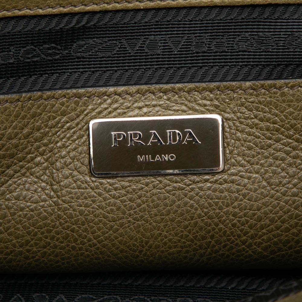 Prada B Prada Brown Dark Khaki Calf Leather Glace Twin Pocket Double Handle Satchel Italy