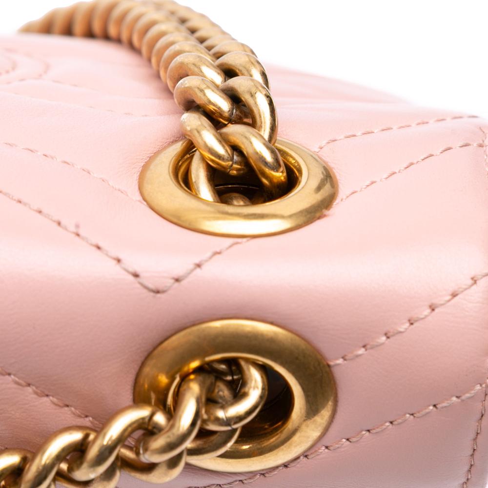 Gucci B Gucci Pink Light Pink Calf Leather Small GG Marmont Matelasse Shoulder Bag Italy