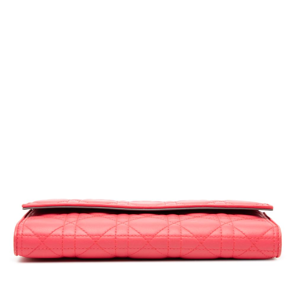 Christian Dior B Dior Pink Blush Lambskin Leather Leather Lambskin Cannage Lady Dior Wallet On Chain Italy