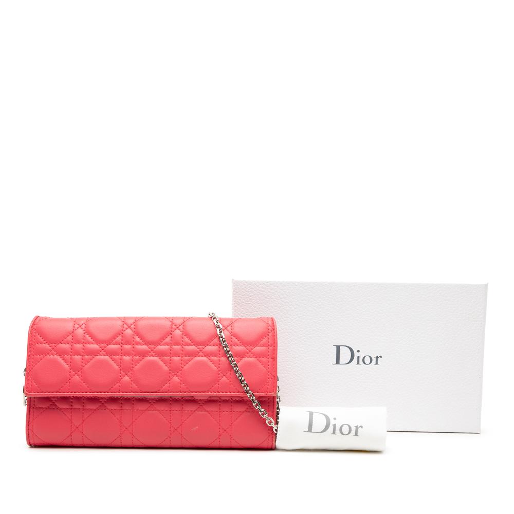 Christian Dior B Dior Pink Blush Lambskin Leather Leather Lambskin Cannage Lady Dior Wallet On Chain Italy