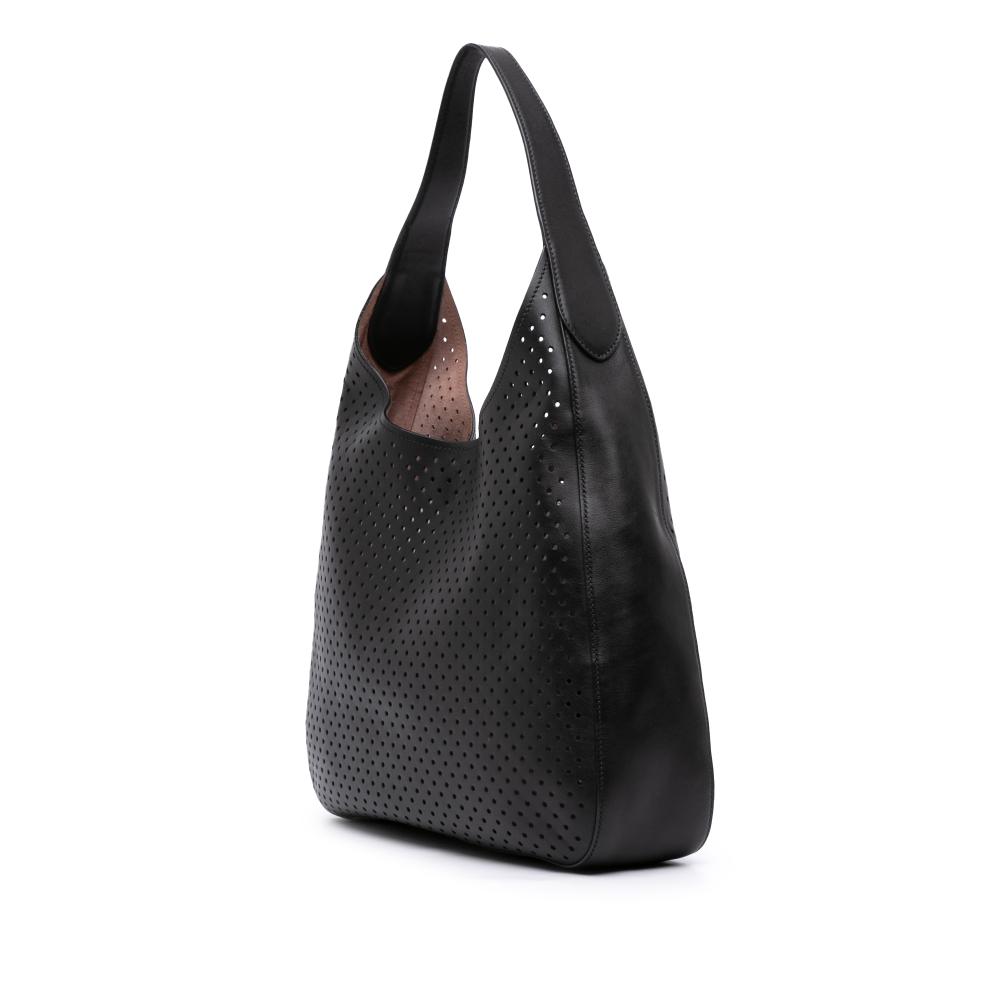 Prada B Prada Black Calf Leather City Fori Perforated Hobo Bag Italy