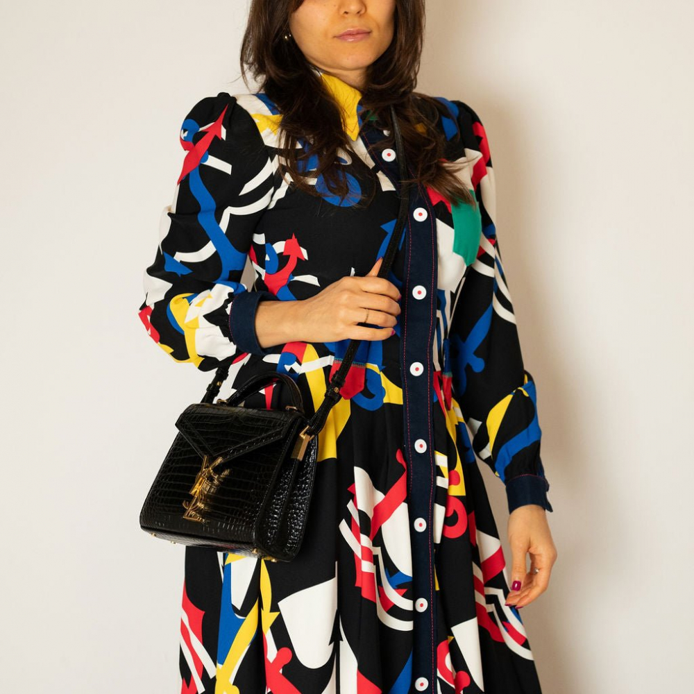 Saint Laurent Cassandre Mini Leather Moc Croc Top-handle Handbag Black