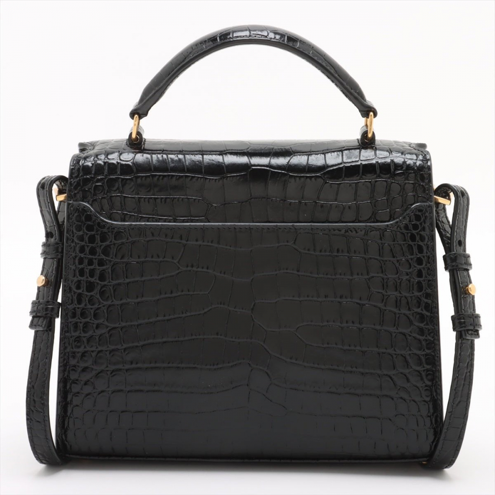 Saint Laurent Cassandre Mini Leather Moc Croc Top-handle Handbag Black