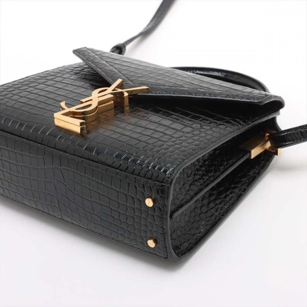 Saint Laurent Cassandre Mini Leather Moc Croc Top-handle Handbag Black