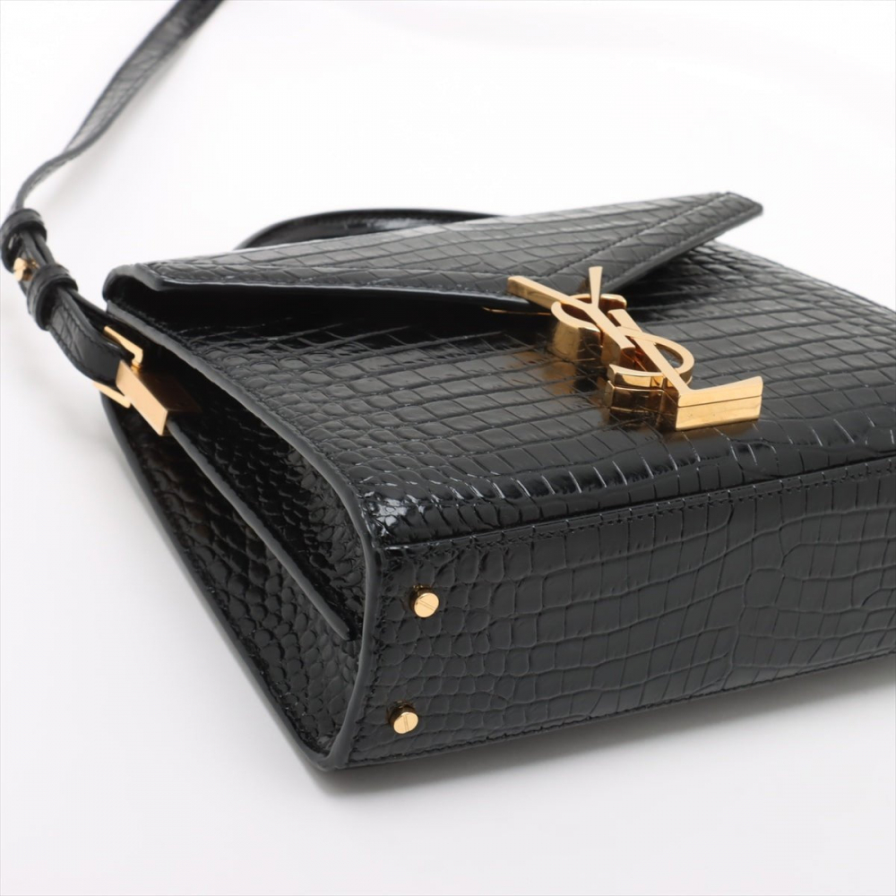 Saint Laurent Cassandre Mini Leather Moc Croc Top-handle Handbag Black