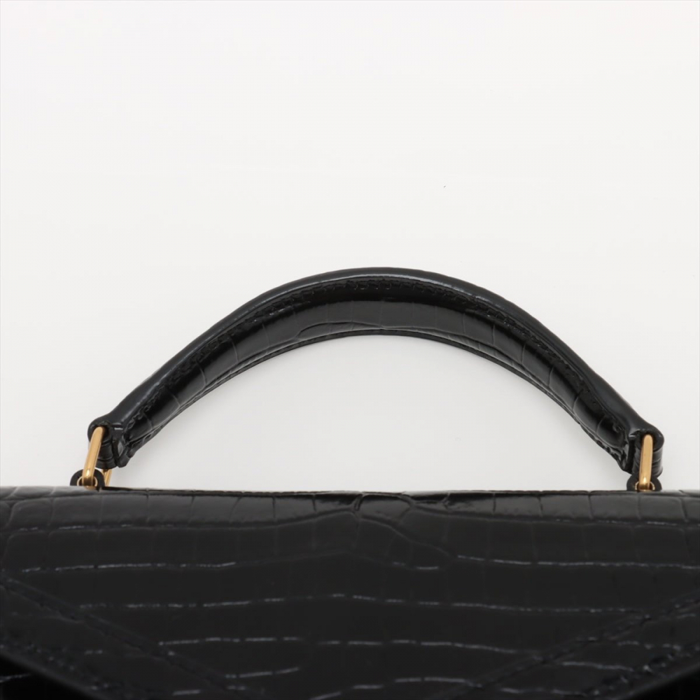 Saint Laurent Cassandre Mini Leather Moc Croc Top-handle Handbag Black