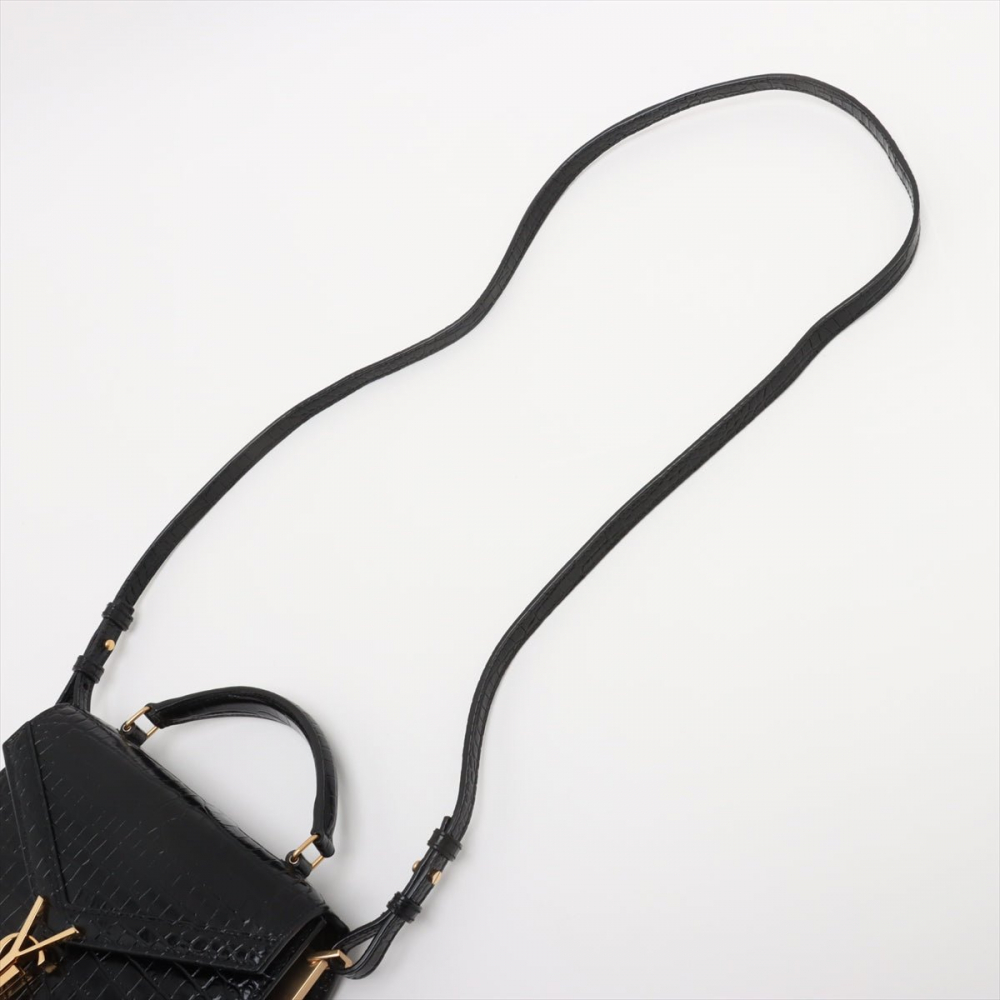 Saint Laurent Cassandre Mini Leather Moc Croc Top-handle Handbag Black