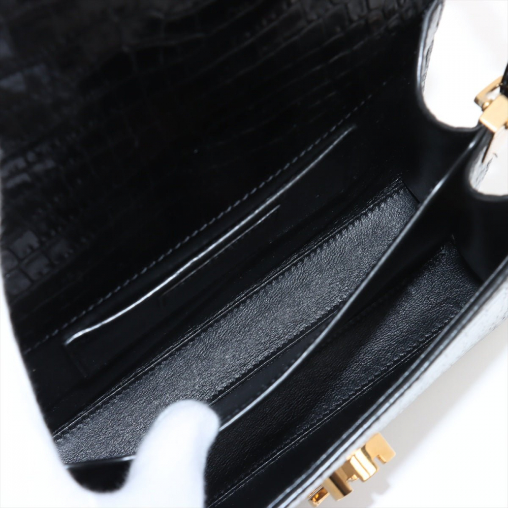 Saint Laurent Cassandre Mini Leather Moc Croc Top-handle Handbag Black