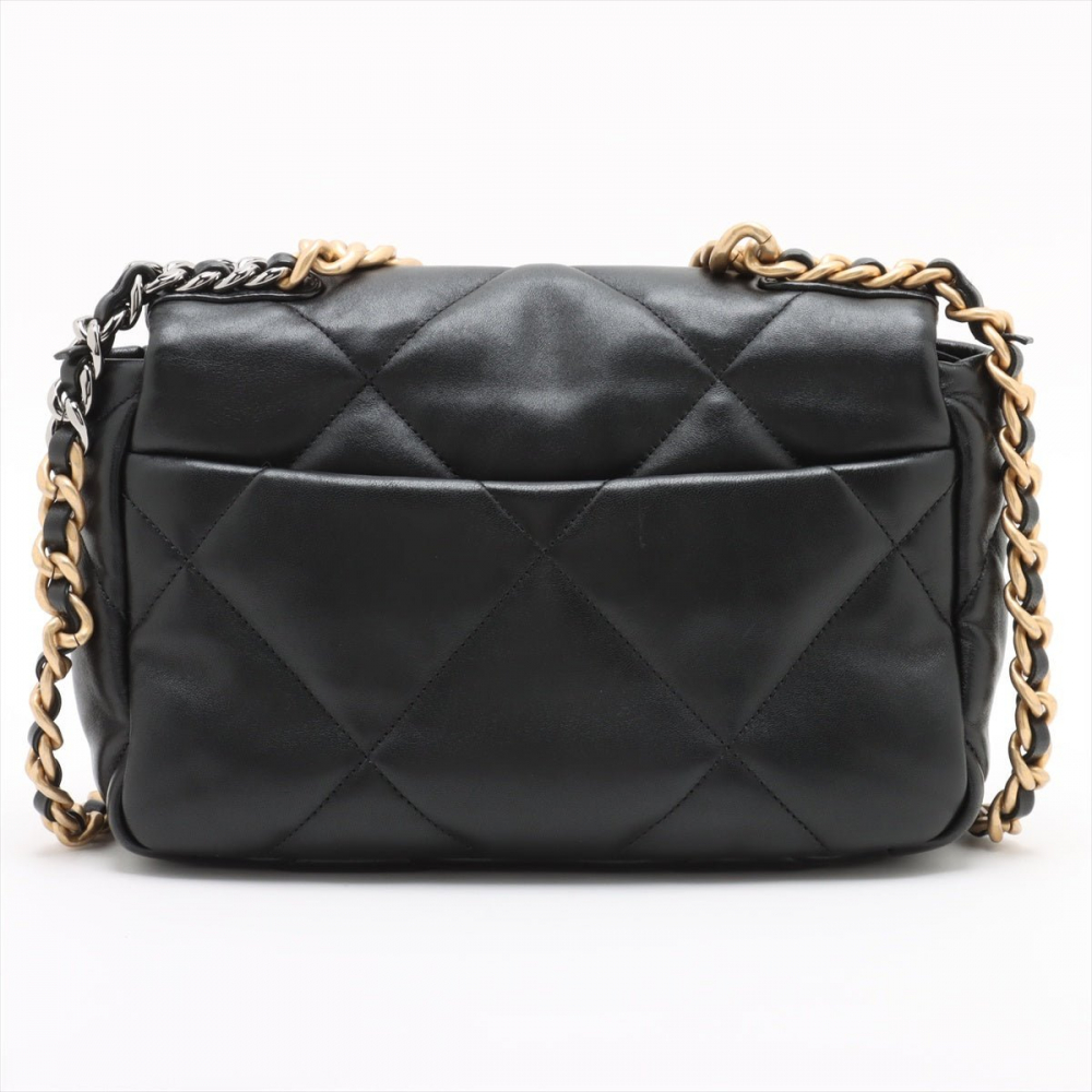 Chanel 19 Medium Lambskin Leather Matelassè Flap Handbag Black