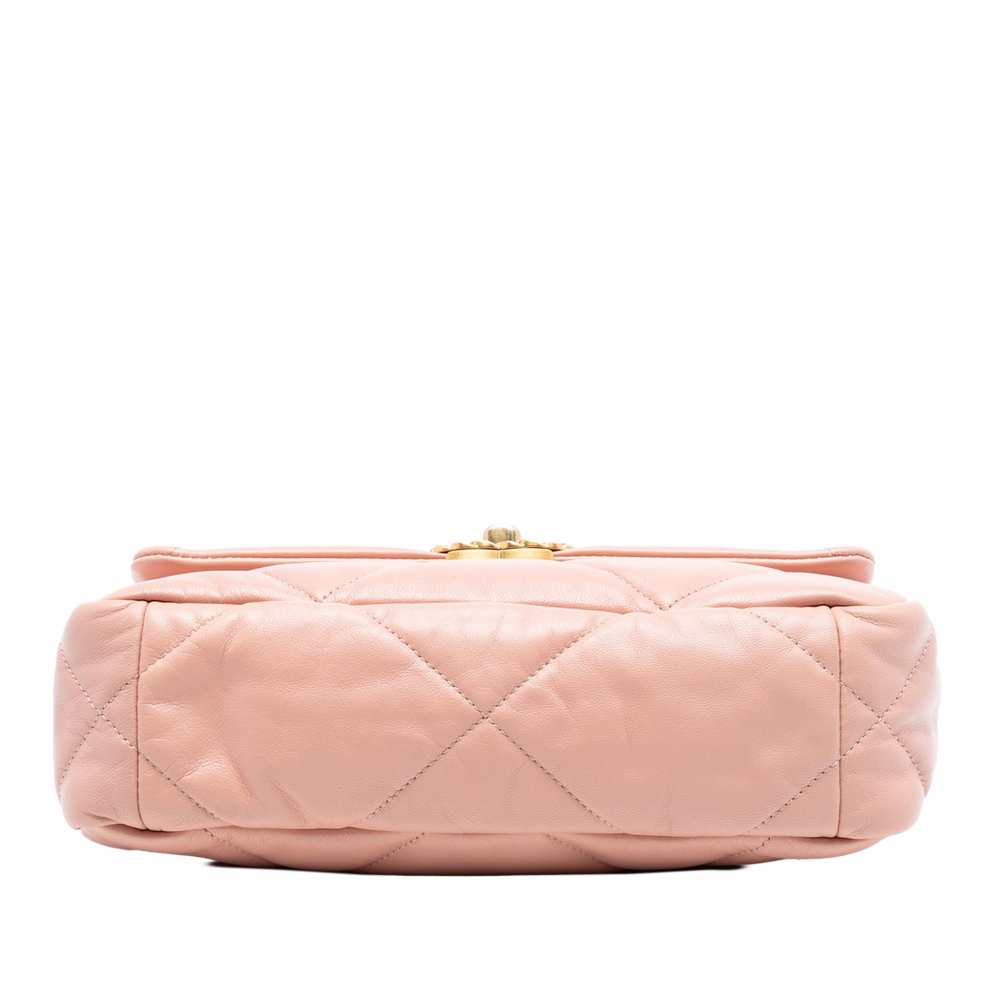 Chanel 19 Medium Lambskin Leather Matelassè Flap Handbag Pink