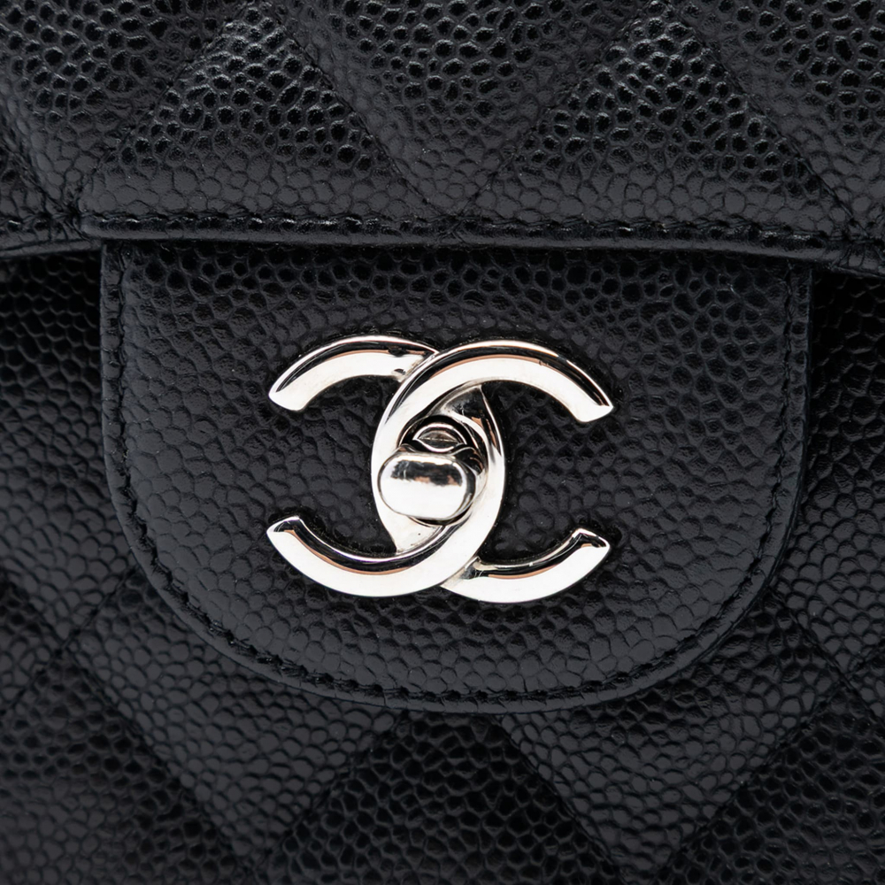 Chanel Classic Double Flap Jumbo Matelassè Caviar Leather Flap Handbag Black