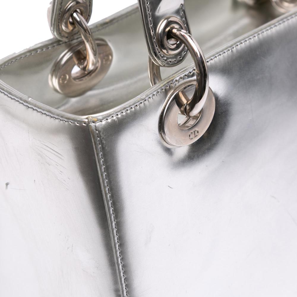 Christian Dior B Dior Silver Patent Leather Leather Medium Metallic Patent Lady Dior Italy