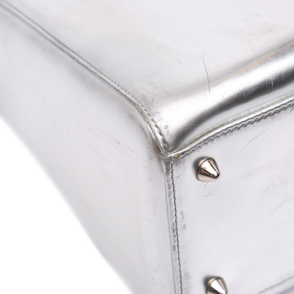 Christian Dior B Dior Silver Patent Leather Leather Medium Metallic Patent Lady Dior Italy
