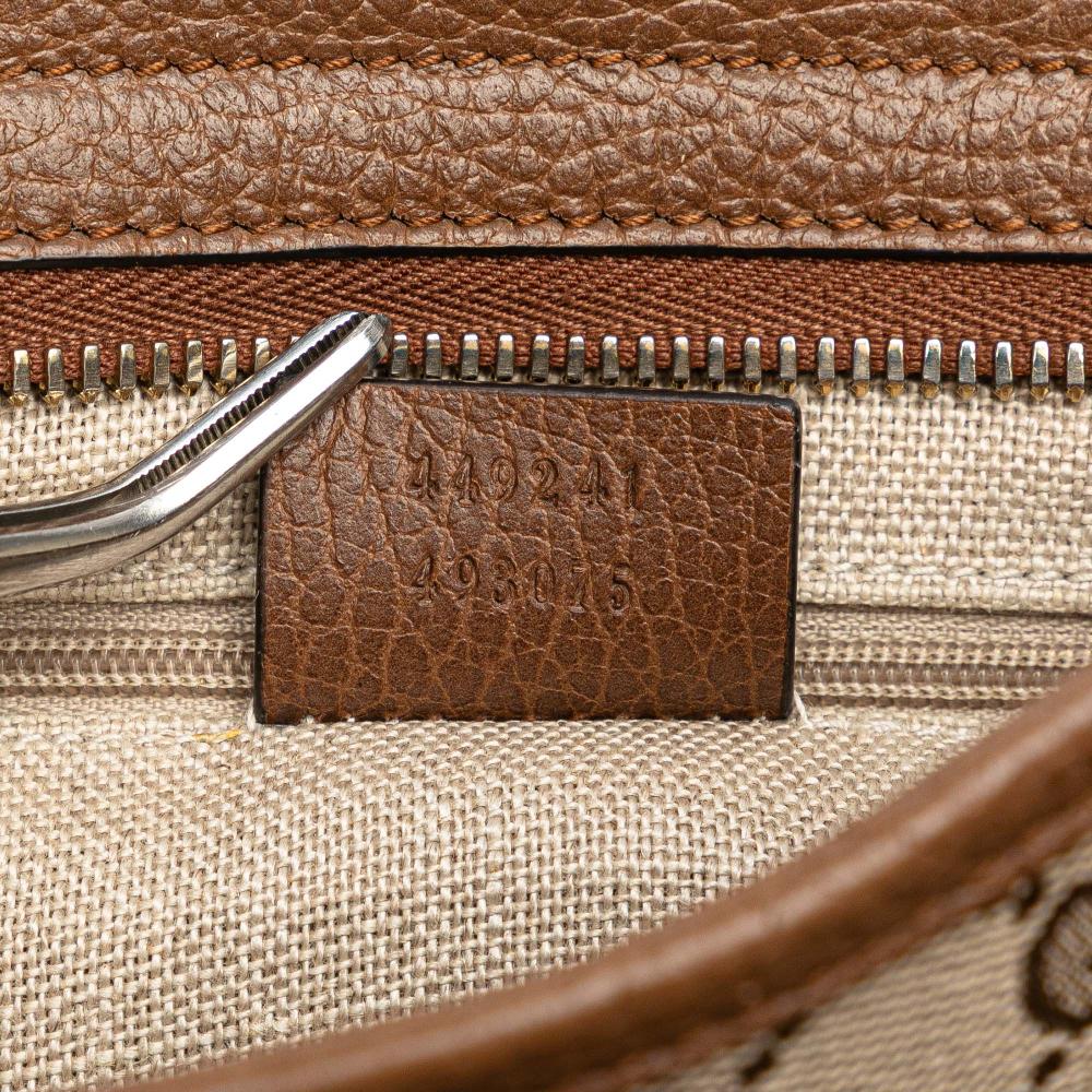 Gucci B Gucci Brown Beige Canvas Fabric Small GG Bree Satchel Italy