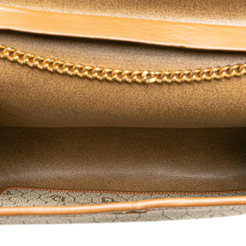 Christian Dior B Dior Brown Beige Canvas Fabric Honeycomb Chain Shoulder Bag France