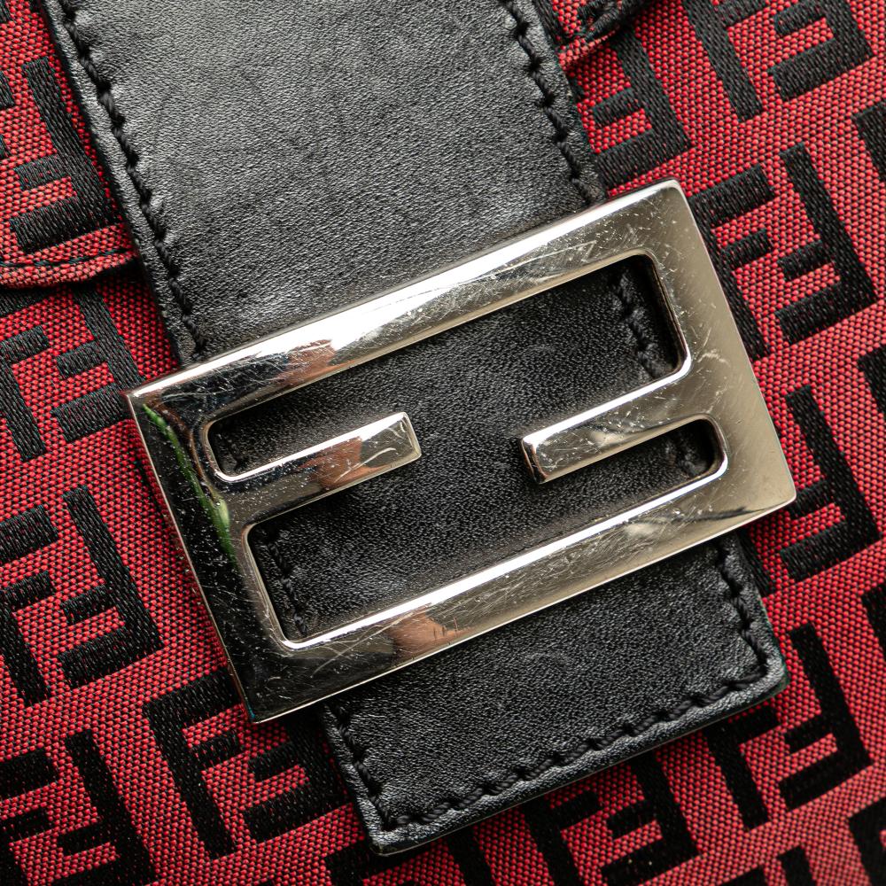 Fendi B Fendi Red Canvas Fabric Zucca Double Flap Mamma Italy