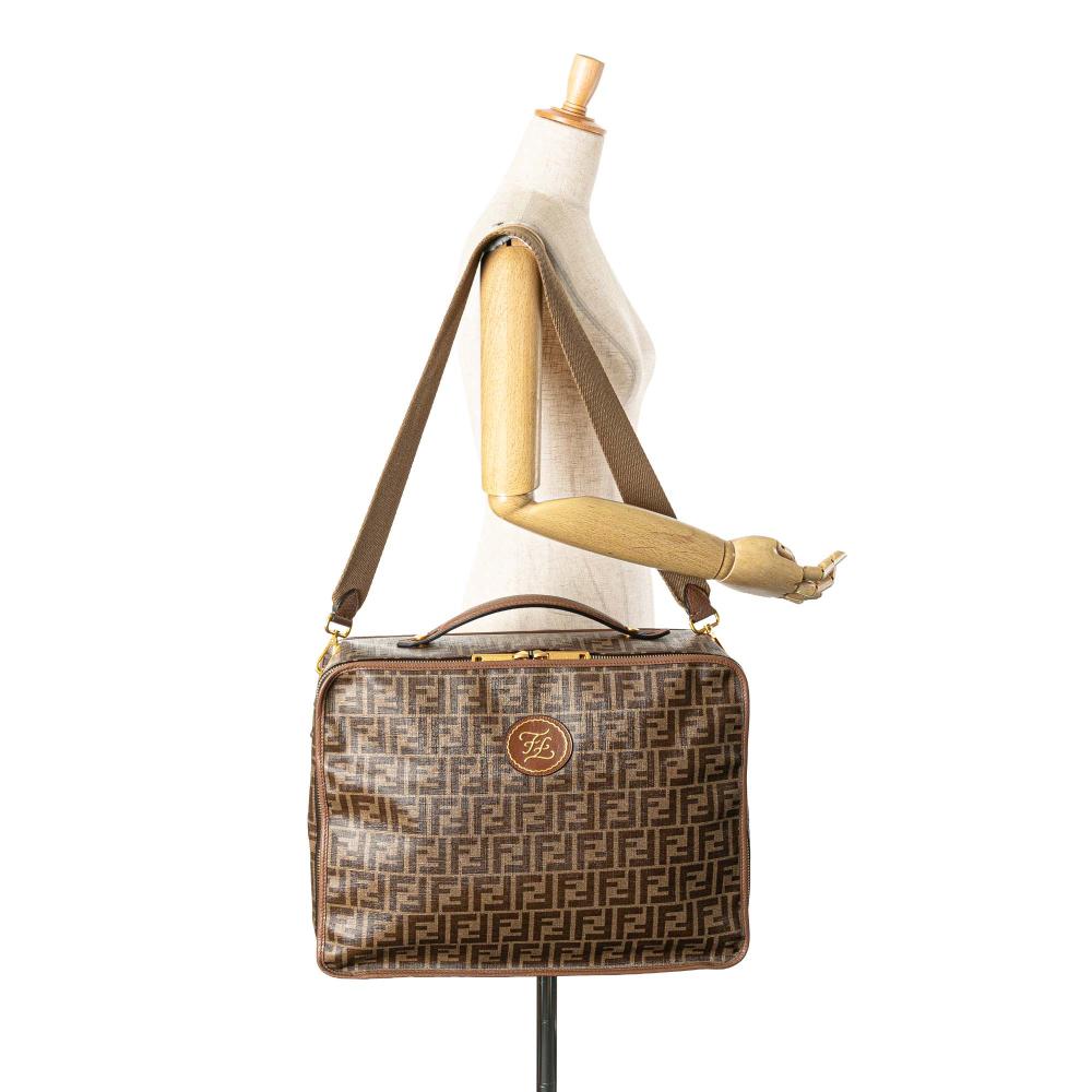 Fendi B Fendi Brown Coated Canvas Fabric Zucca Karligraphy Travel Bag Italy