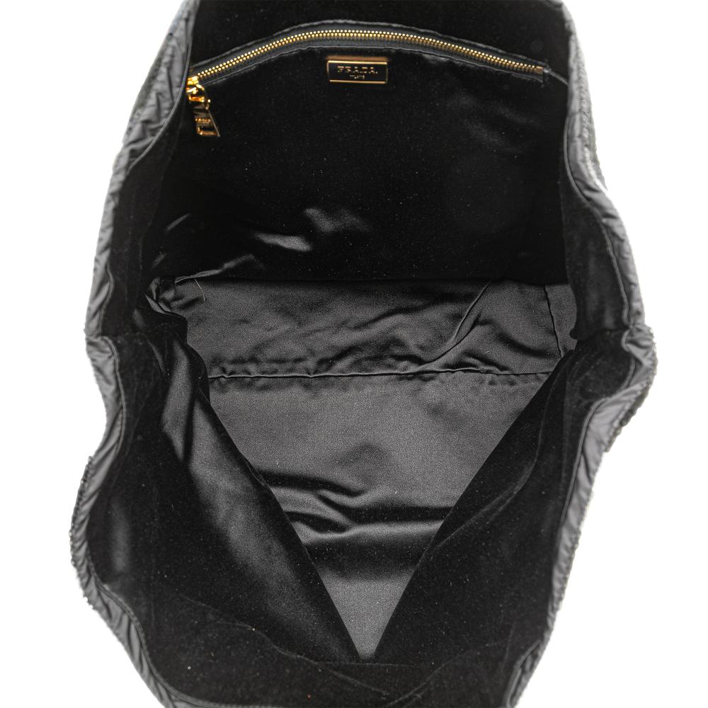 Prada B Prada Orange with Black Satin Fabric Sequin Stripes Tote Italy