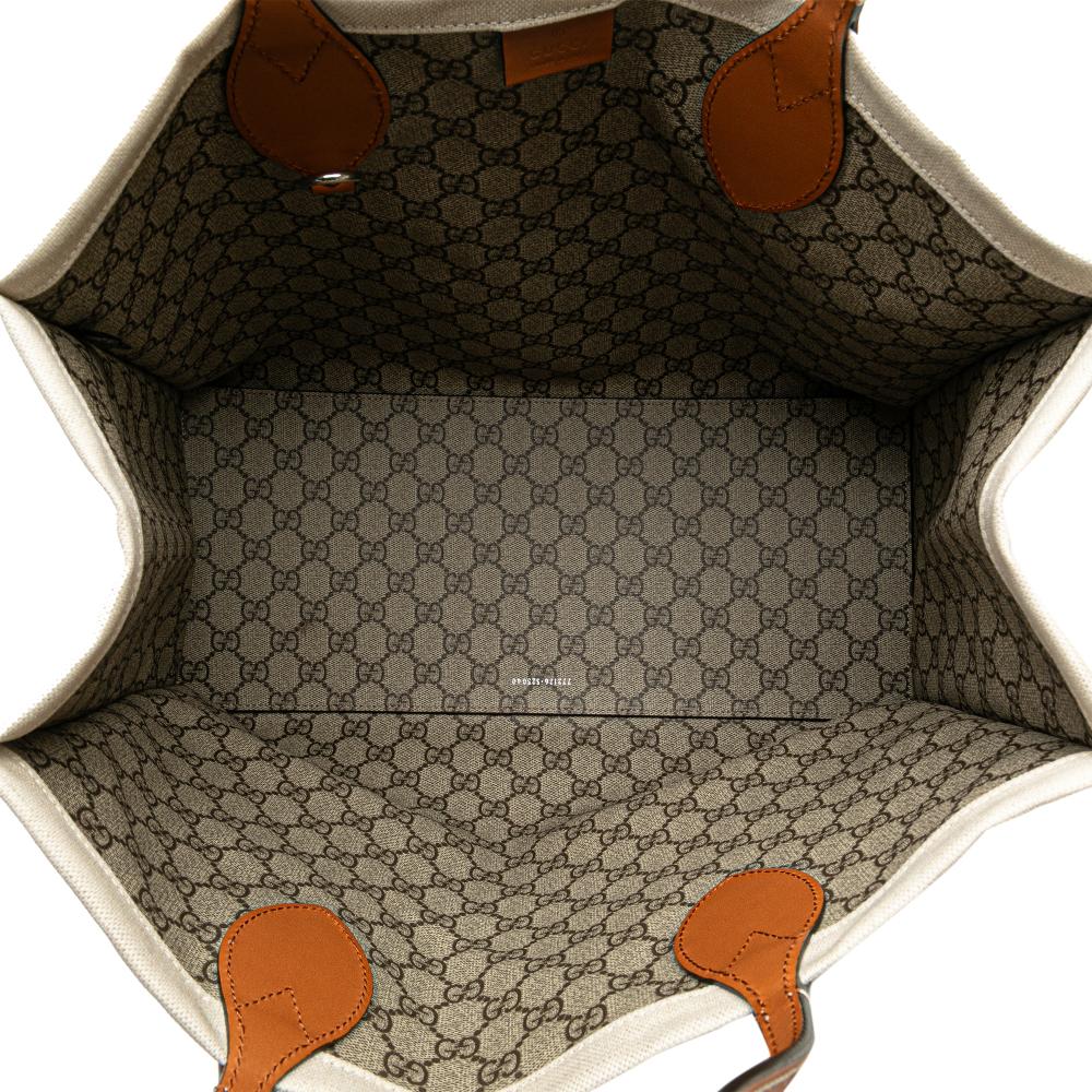 Gucci AB Gucci Brown Beige Canvas Fabric Large Logo Tote Italy