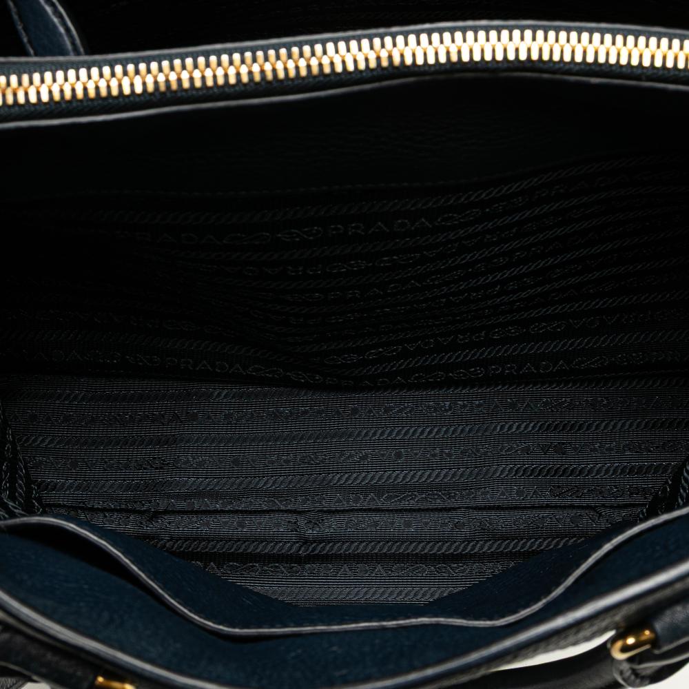 Prada B Prada Blue Midnight Blue Calf Leather Vitello Daino Open Convertible Tote Romania